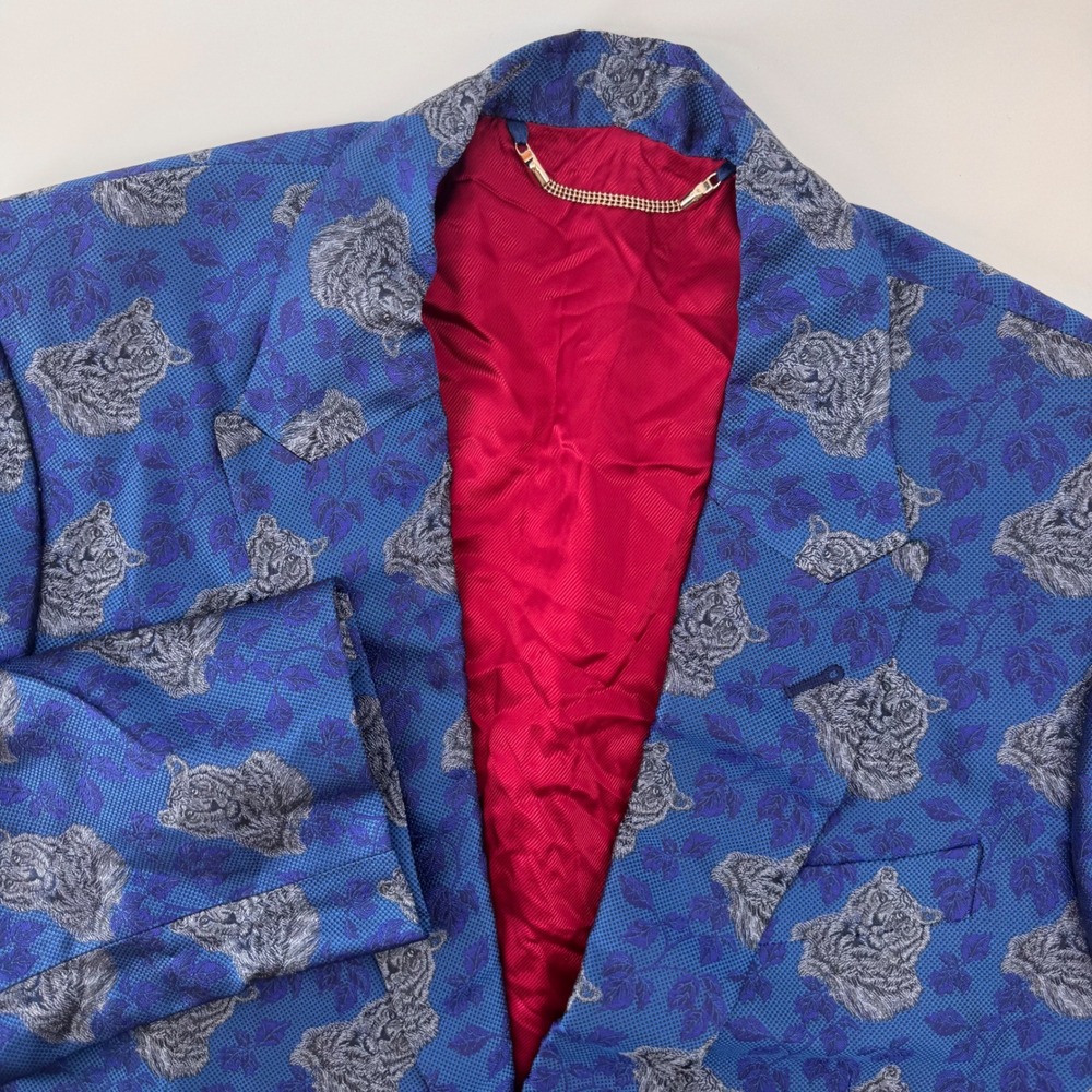 Robert Graham Blazer Mens 40 Blue Limited Edition Tiger Floral Tailored Fit